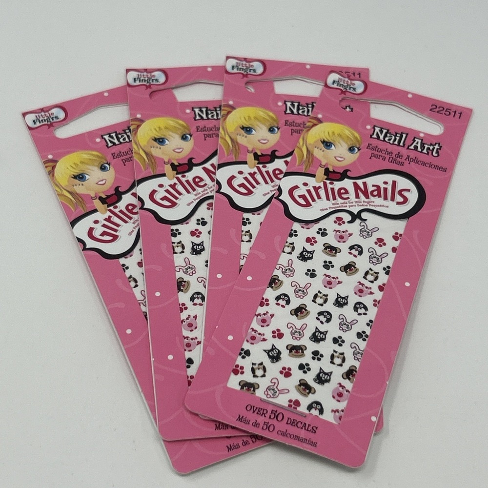 NEW 4 Pkgs Little Fing'rs Girlie Nails Art Stickers Pets Theme Dog Cat Bunny